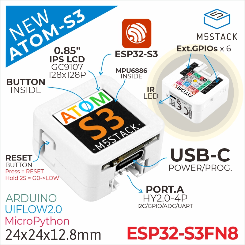 Оригинальный M5Stack ATOMS3 ES – обзор и цена Esp32 Uart Module